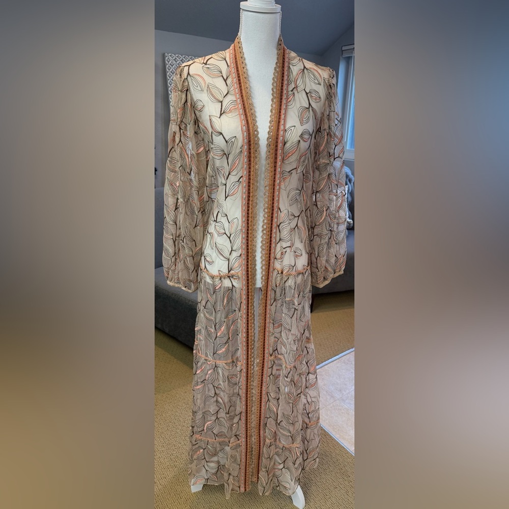 Bl-nk Tulle Duster Kimono Anthropologie One Size Floral Embroidered - Picture 4 of 11
